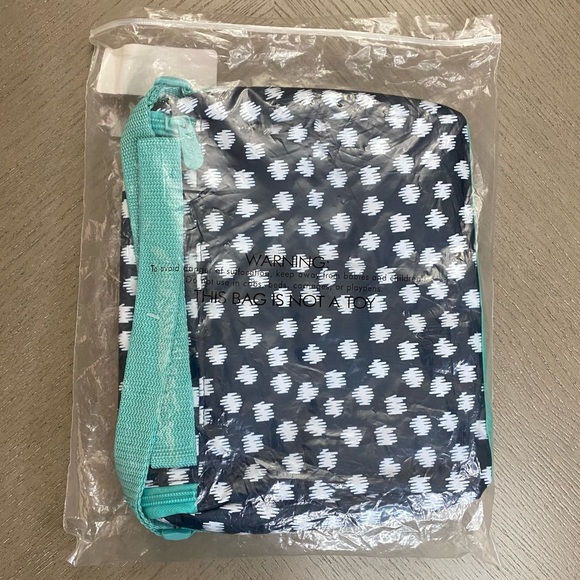 New Thirty One Navy Doodle Dot Going Places Thermal Bag With Strap - Picture 15 of 15